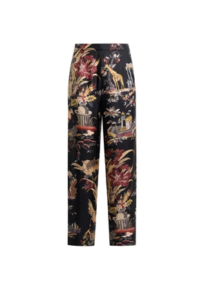 ETRO silk pyjama-style trousers with flower and animal motif - Black