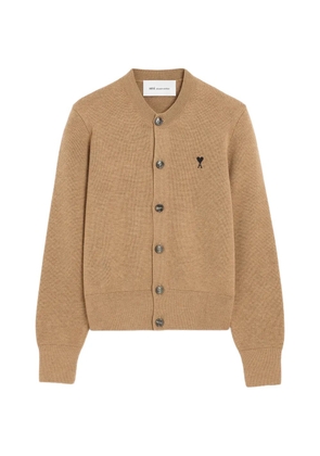 AMI Paris crew-neck wool cardigan with Ami de Coeur - Neutrals