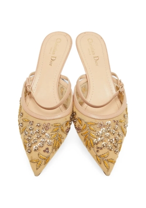 Christian Dior Pre-Owned embroidered mesh pointed-toe mules - Neutrals