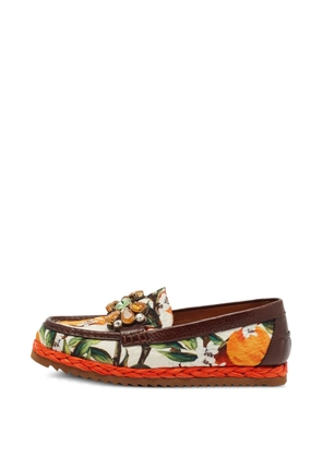 Dolce & Gabbana Pre-Owned crystal-embellished brocade loafers - White
