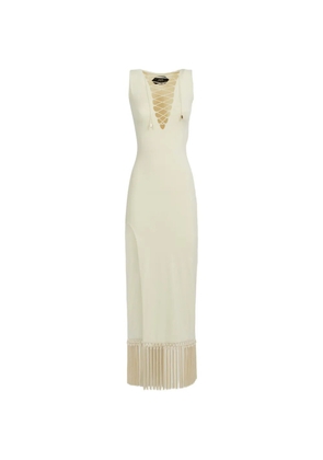 Taller Marmo Sahara lace-up fringe midi dress - Neutrals