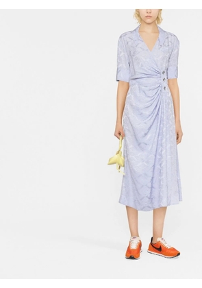 GANNI floral-print draped midi dress - Blue