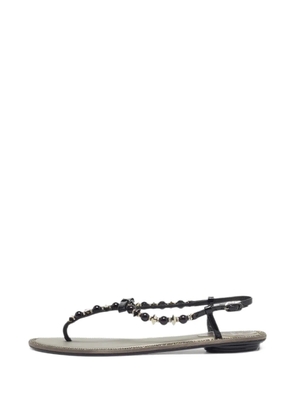 René Caovilla crystal-embellished patent leather sandals - Black
