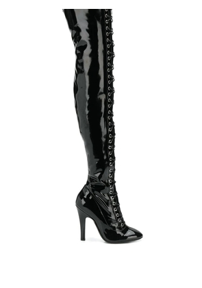 Moschino lace-up thigh high boots - Black