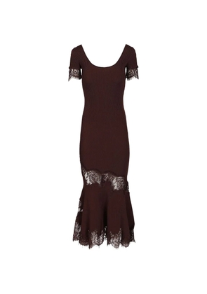 Self-Portrait lace-trim ribbed-knit maxi dress - Brown