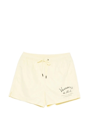 Karl Lagerfeld Vacances slogan-print drawstring swim shorts - Yellow