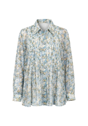 Dhaari floral-print pleated shirt - Blue