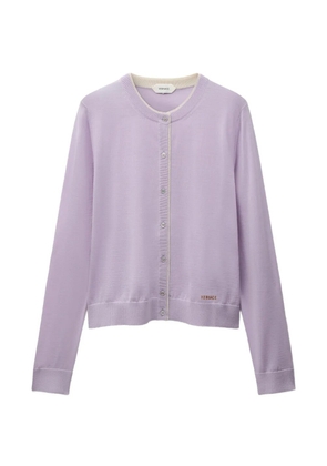 Versace contrast-trim logo-embroidered cardigan - Purple