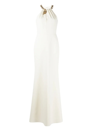 Marchesa Notte keyhole neck halter gown - White