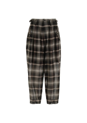 Y's plaid-pattern tucked trousers - Black