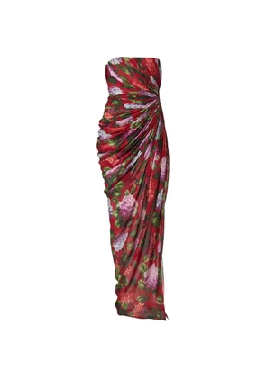 Carolina Herrera hydrangea-print draped chiffon gown - Red