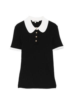 Maje contrast-collar ribbed polo top - Black
