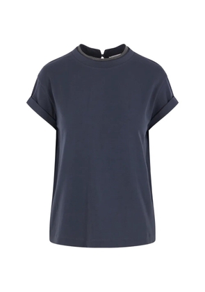 Brunello Cucinelli monili-trim rolled-cuff T-shirt - Blue