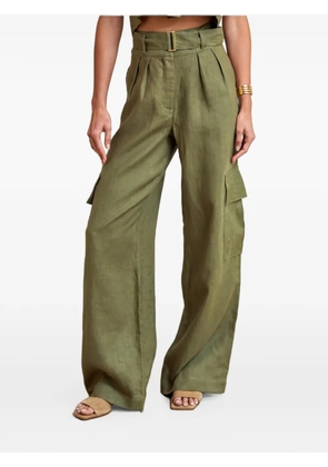 HEVRON belted pleated high-wasted cargo pants - Green