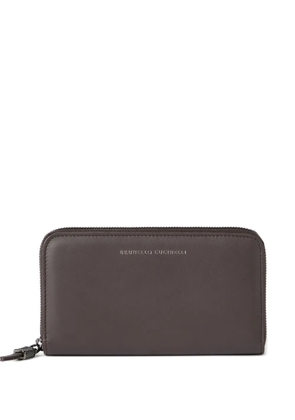 Brunello Cucinelli calfskin wallet with shiny zipper pull - Brown