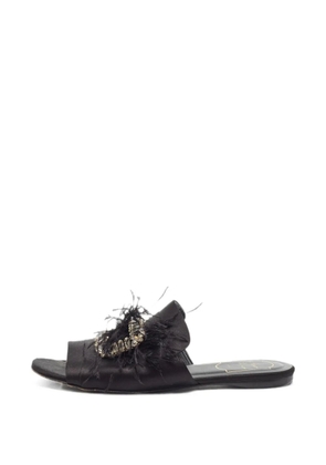 Roger Vivier Vintage crystal-embellished feather-trim slides - Black