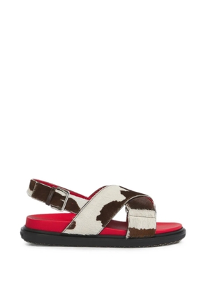 Marni white and brown cow-print ponyhair Fussbett