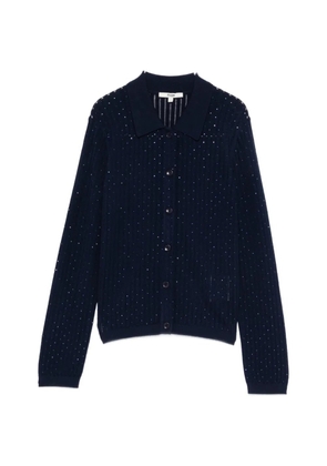 Maje pointelle-knit rhinestone-embellished cardigan - Blue