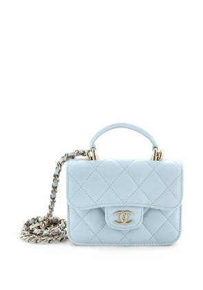 CHANEL Pre-Owned Top Handle Flap Coin Purse with Chain Quilted Lambskin crossbody bag - Blue