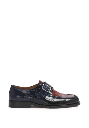 Marni bBlack, brown and blue croc-embossed leather Bambi buckle shoes