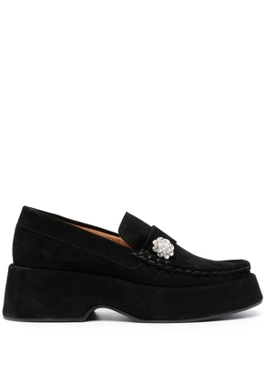 GANNI crystal-button suede loafers - Black