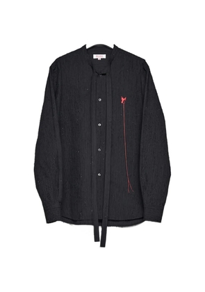 MASU pinstriped scarf-detail shirt - Black