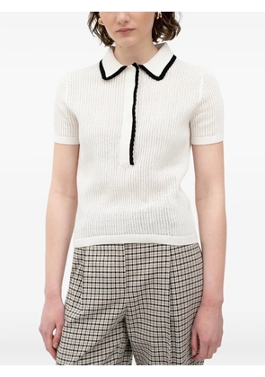 HUGO scallop-trim ribbed-knit polo shirt - White