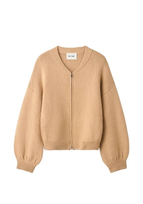 Soft Goat zip-up double-knitted cardigan - Neutrals