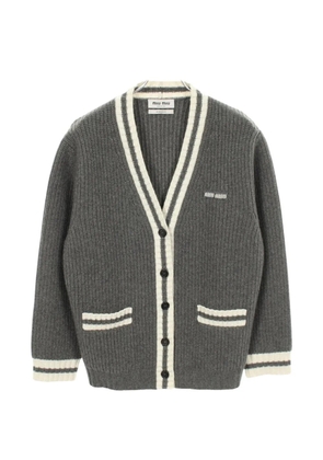 Miu Miu Pre-Owned 2010s striped V-neck cardigan - Grey