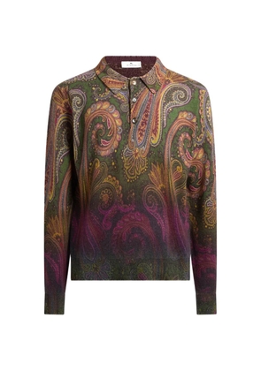 ETRO long-sleeved wool polo shirt with degradé Paisley motif - Green