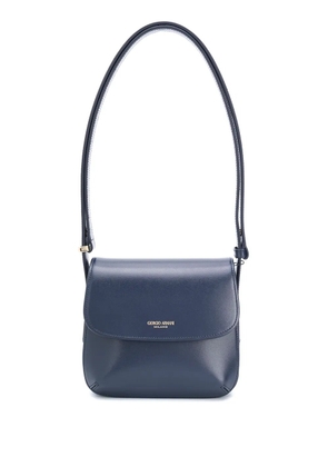 Giorgio Armani logo-embossed leather shoulder bag - Blue
