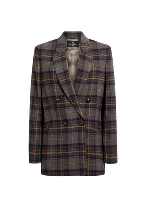 ETRO double-breasted stretch wool jacket with check motif - Grey