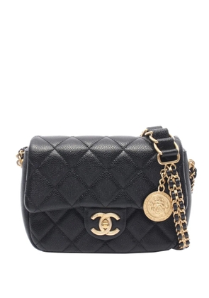 CHANEL Pre-Owned 2021-2026 Mini Quilted Caviar Camellia Chain Flap crossbody bag - Black