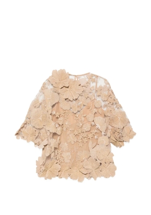 Elie Saab floral-appliqué mesh top - Neutrals