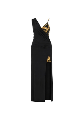 Versace Jeans Couture Baroque-print draped maxi dress - Black