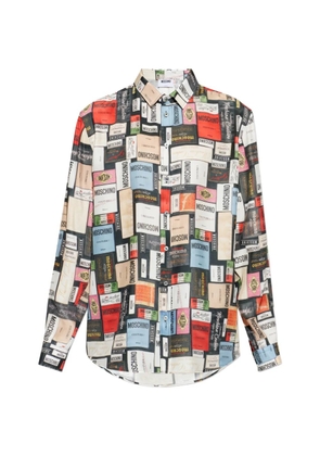 Moschino label-print silk shirt - Black