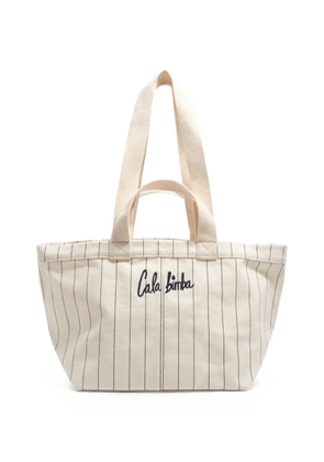 Bimba y Lola large pinstripe cotton tote bag - Neutrals