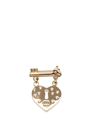 CHANEL Pre-Owned 2002 CC Gold Plated Strass Heart Lock and Key Brooch costume brooch