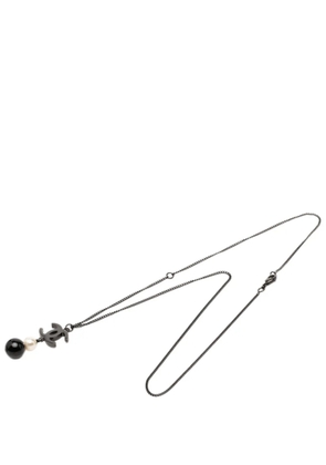 CHANEL Pre-Owned 2014 CC Brass Faux Pearl and Bead Drop Pendant Necklace costume necklace - Grey