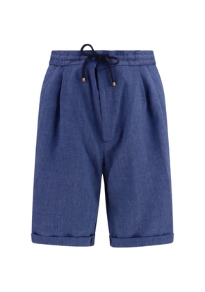 Brunello Cucinelli herringbone drawstring-waist shorts - Blue