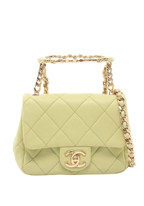 CHANEL Pre-Owned 2021-2026 Mini Quilted Lambskin Oval Logo Chain Top Handle Flap crossbody bag - Green
