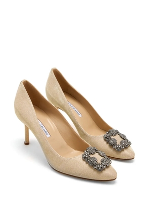 Manolo Blahnik Hangisi crystal-buckle pumps - Neutrals