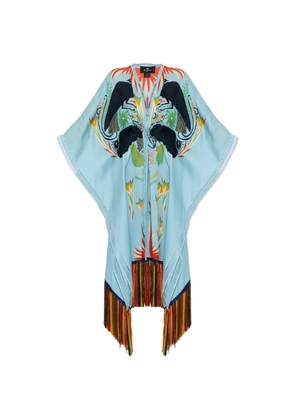 ETRO x Tabby Booth fringe-trimmed bird-print kaftan - Blue