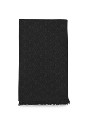 Emporio Armani jacquard-logo frayed scarf - Black