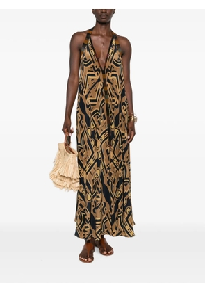 Volantis geometric-print maxi dress - Brown