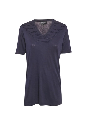 Emporio Armani Pre-Owned ruffled V-neck T-shirt - Blue