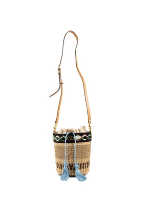 Valentino Garavani logo-plaque bucket bag - Neutrals
