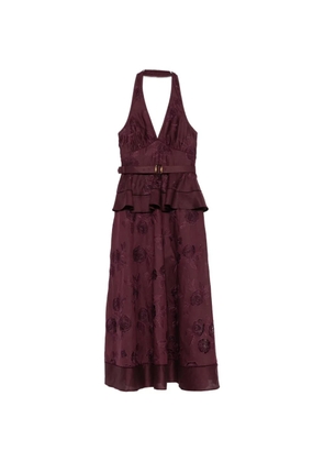 Self-Portrait floral-embroidered midi dress - Purple