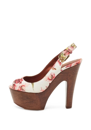Dolce & Gabbana Pre-Owned floral-print platform heeled sandals - White