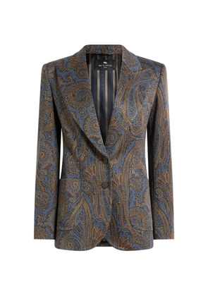 ETRO single-breasted cotton-blend jacquard jacket with Paisley motif - Blue
